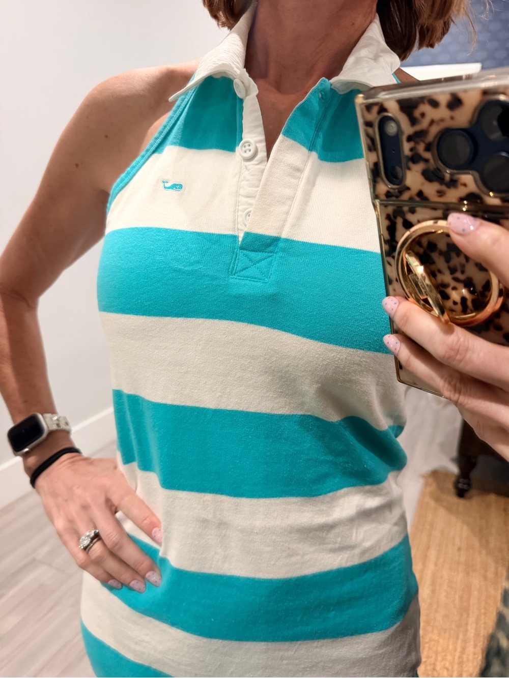Vineyard Vines Turquoise and White Striped Halter Polo Dress